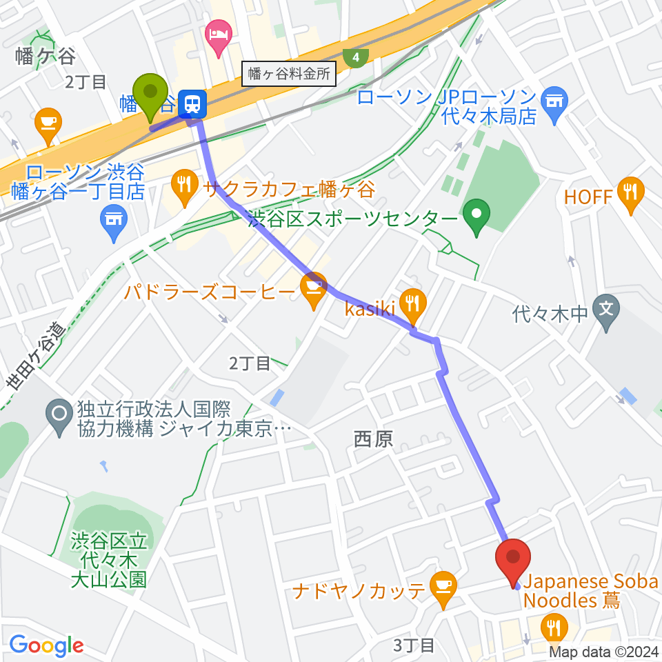 幡ヶ谷駅からムジカーザへのルートマップ地図