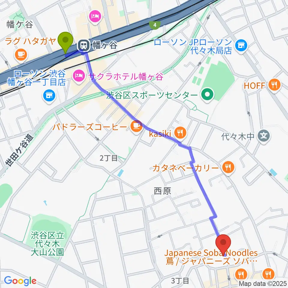 幡ヶ谷駅からムジカーザへのルートマップ地図