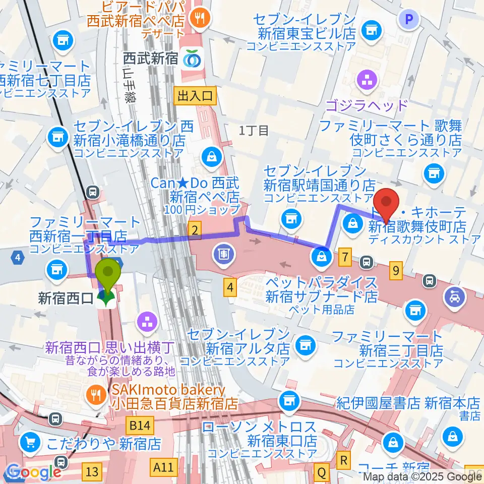 ゴールデンエッグの最寄駅新宿西口駅からの徒歩ルート（約5分）地図