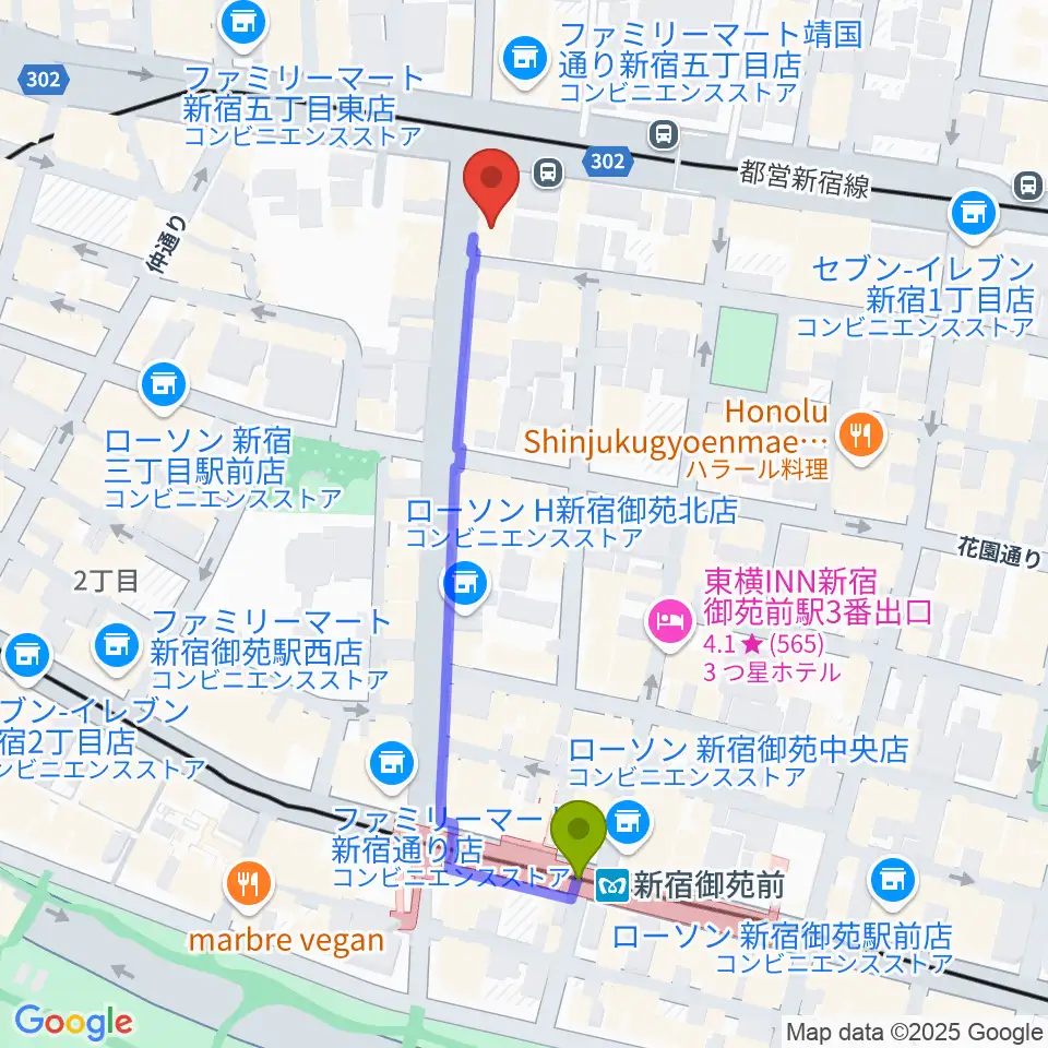 新宿SOMEDAYの最寄駅新宿御苑前駅からの徒歩ルート（約5分）地図