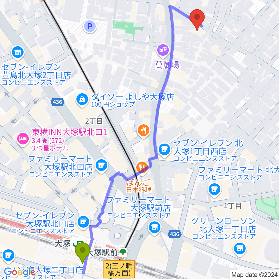 大塚駅から大塚GRECOへのルートマップ地図