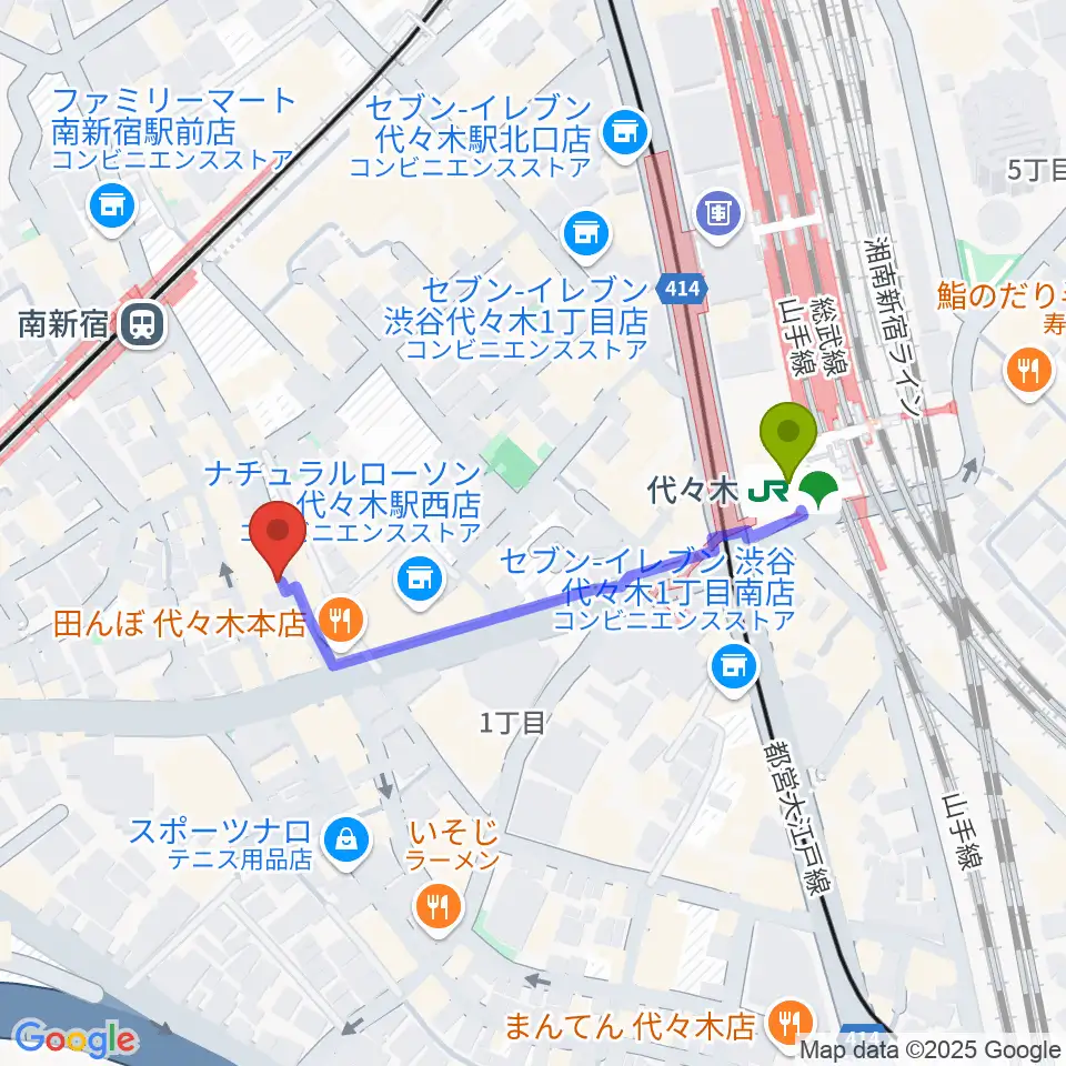 代々木駅から代々木Barbaraへのルートマップ地図