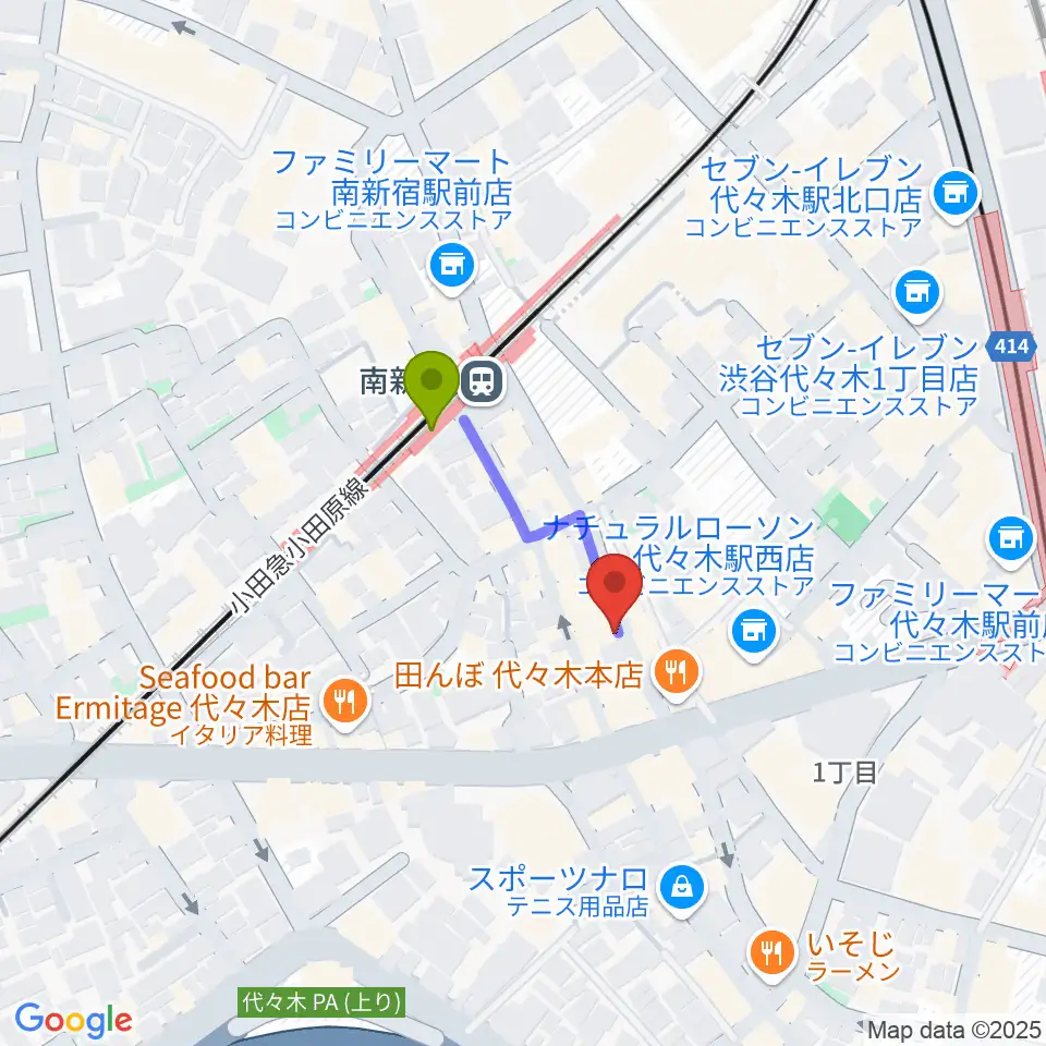 代々木Barbaraの最寄駅南新宿駅からの徒歩ルート（約2分）地図