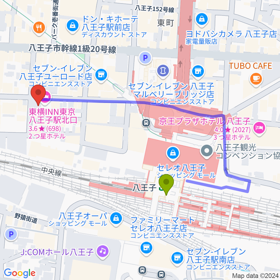 八王子Match Voxの最寄駅八王子駅からの徒歩ルート（約4分）地図