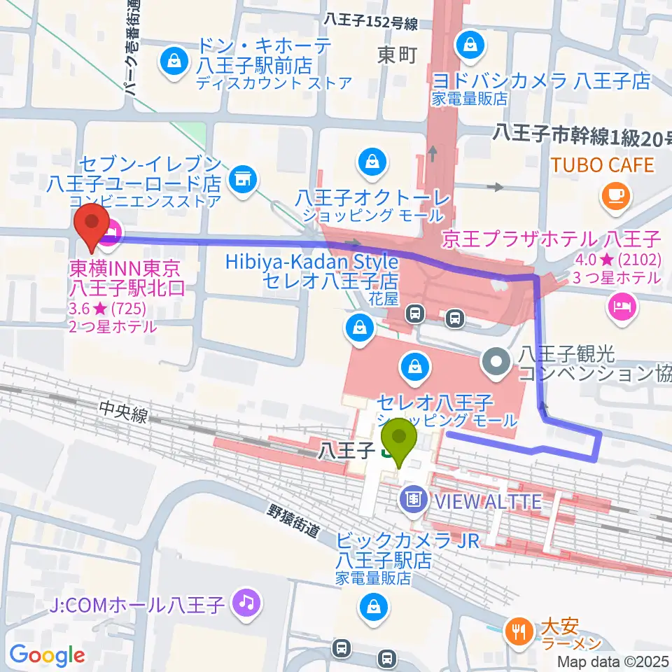 八王子Match Voxの最寄駅八王子駅からの徒歩ルート（約4分）地図