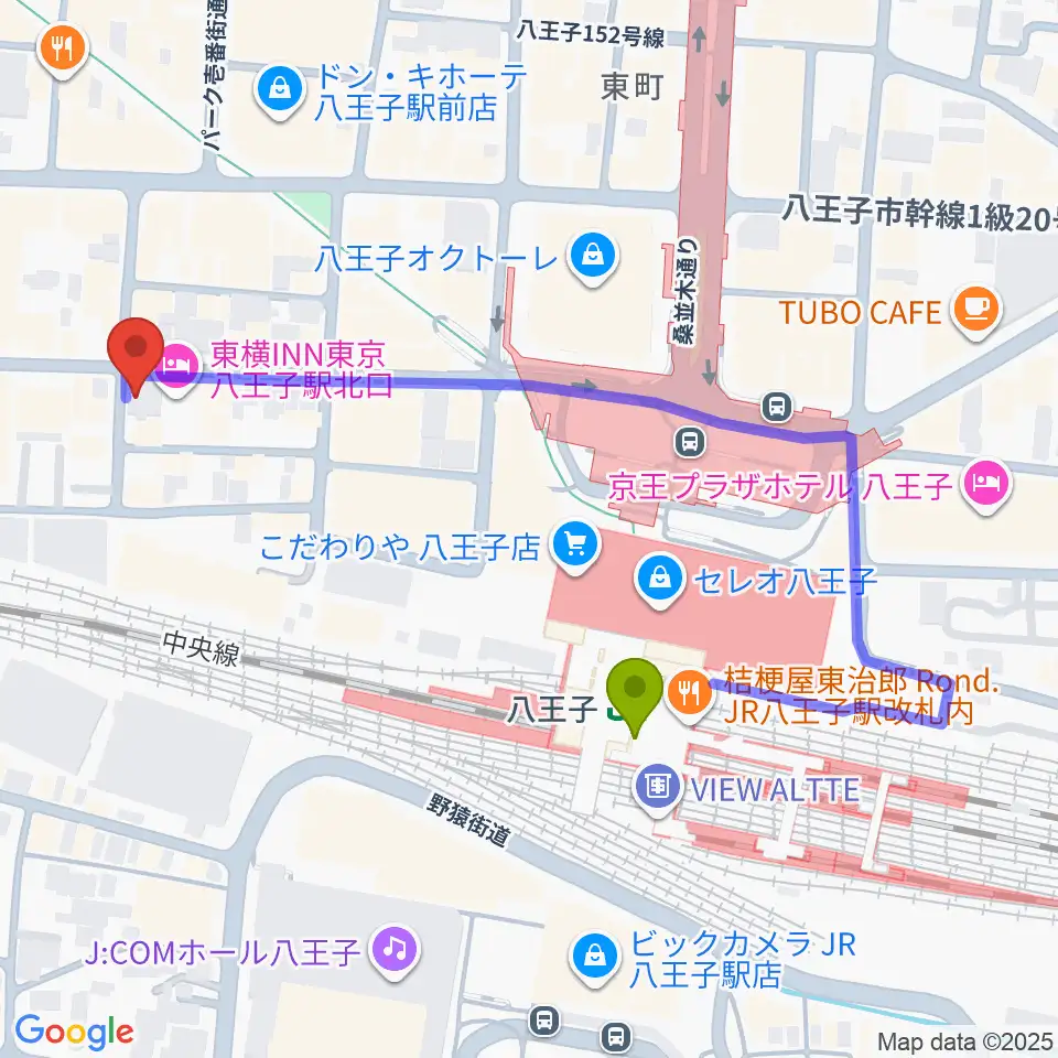 八王子RIPSの最寄駅八王子駅からの徒歩ルート（約4分）地図