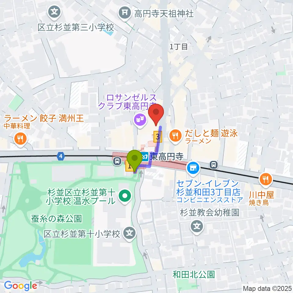 東高円寺二万電圧の最寄駅東高円寺駅からの徒歩ルート（約1分）地図