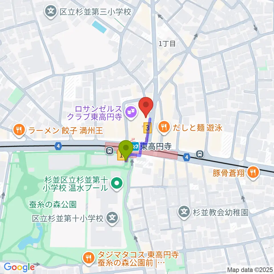 東高円寺二万電圧の最寄駅東高円寺駅からの徒歩ルート（約1分）地図