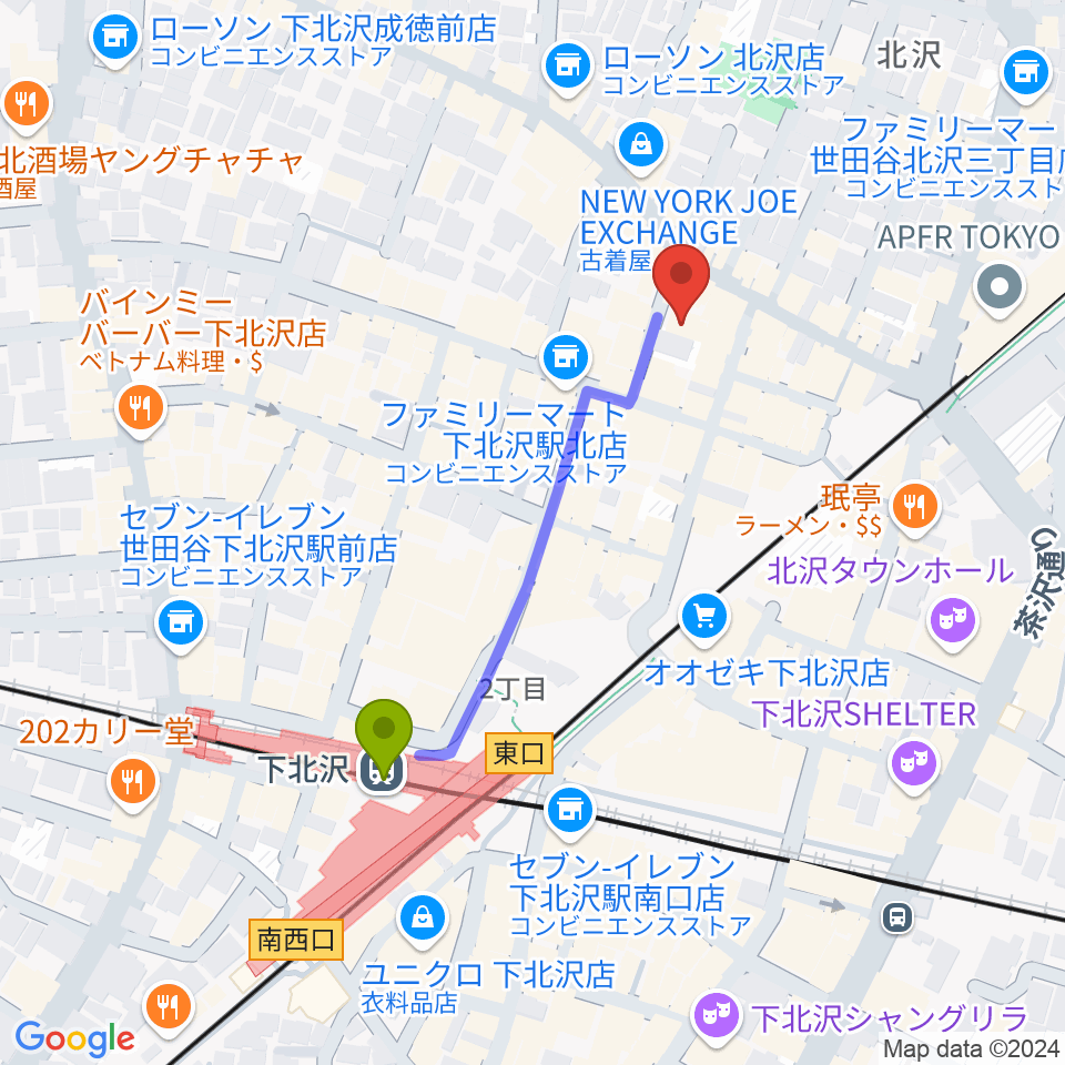 下北沢ERAの最寄駅下北沢駅からの徒歩ルート（約4分）地図