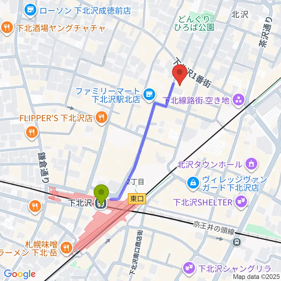 下北沢ERAの最寄駅下北沢駅からの徒歩ルート（約4分）地図