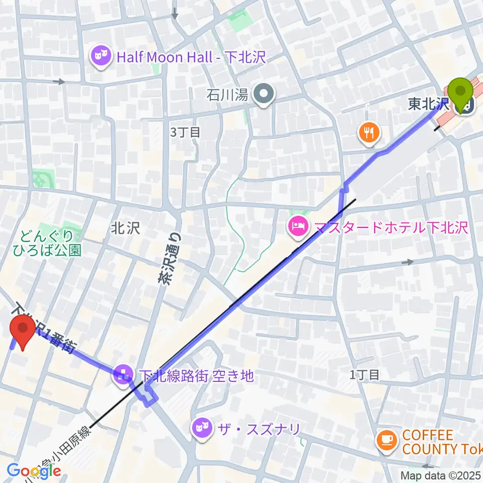 東北沢駅から下北沢ERAへのルートマップ地図