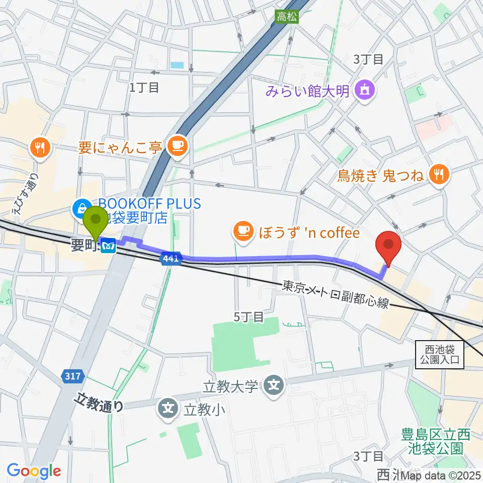 池袋バレルハウスの最寄駅要町駅からの徒歩ルート（約9分）地図