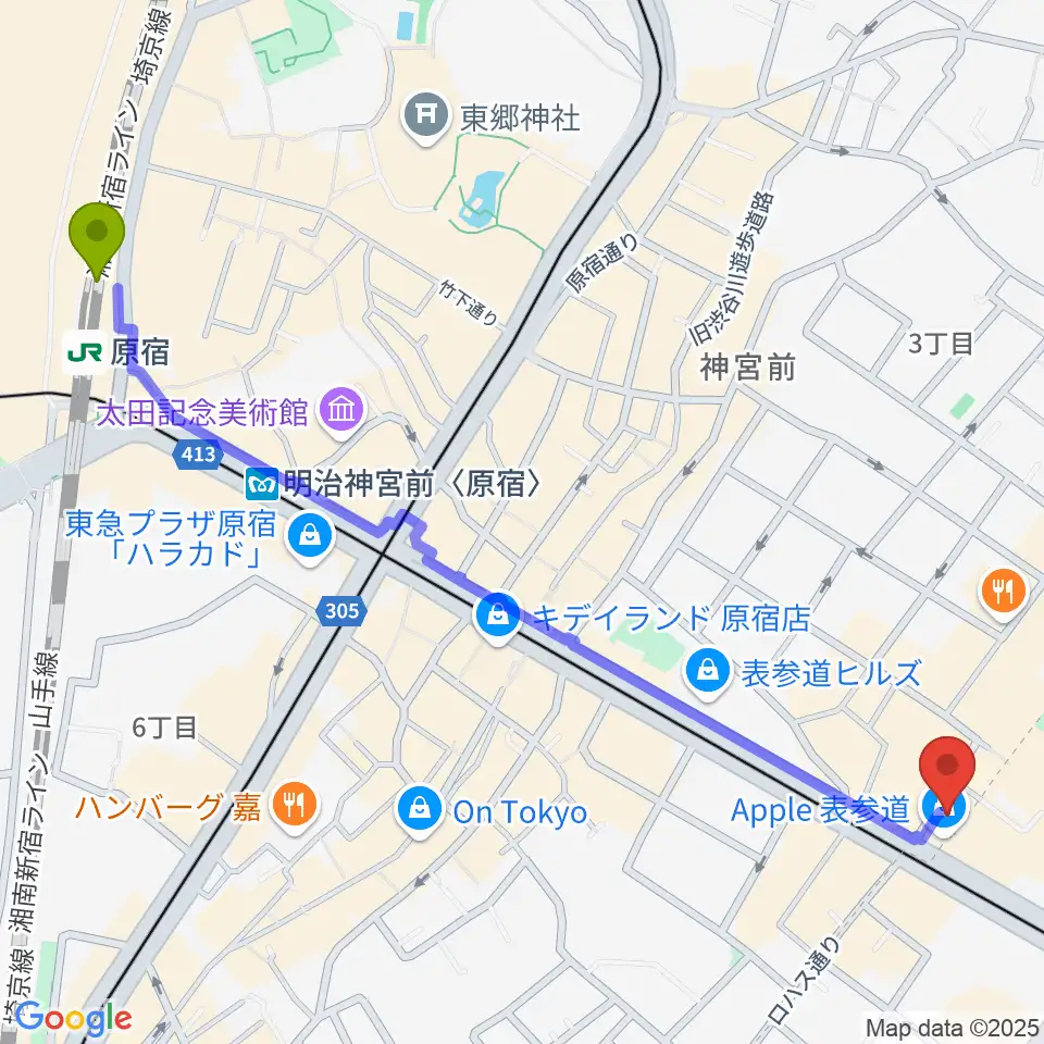 原宿駅から表参道GROUNDへのルートマップ地図