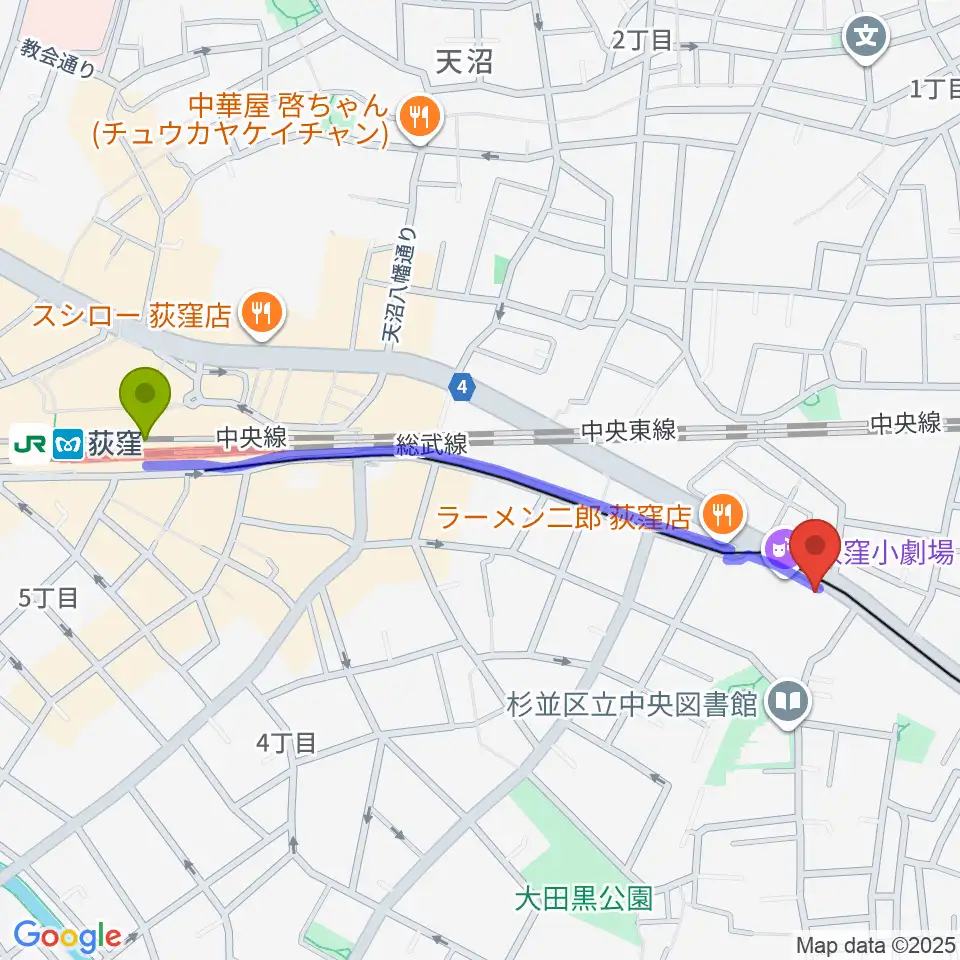 荻窪ベルベットサンの最寄駅荻窪駅からの徒歩ルート（約11分）地図