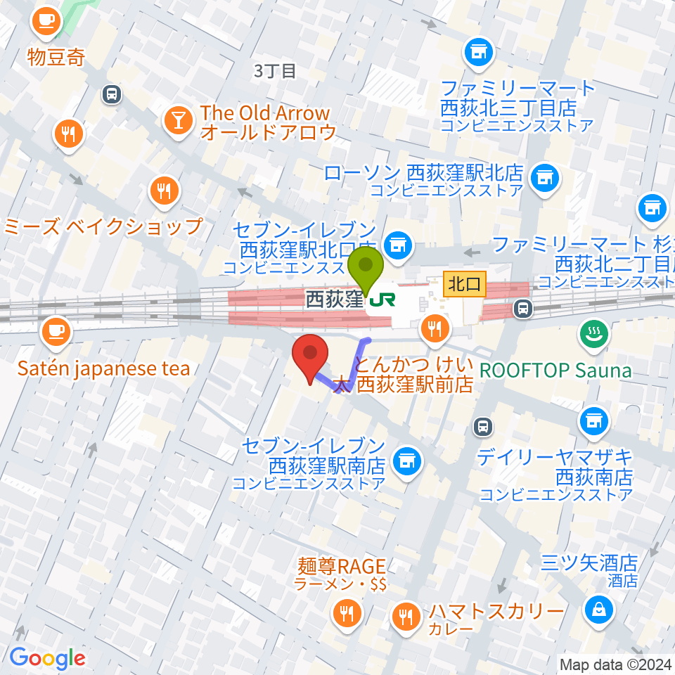 西荻窪クラップ・クラップの最寄駅西荻窪駅からの徒歩ルート（約1分）地図