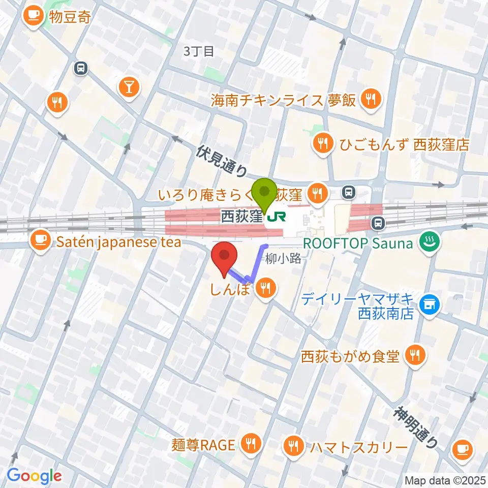 西荻窪クラップ・クラップの最寄駅西荻窪駅からの徒歩ルート（約1分）地図