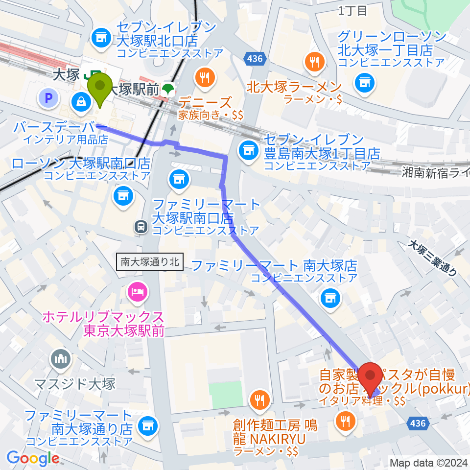 大塚駅から大塚ドンファンへのルートマップ地図