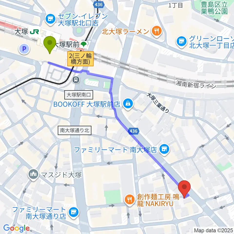 大塚駅から大塚ドンファンへのルートマップ地図