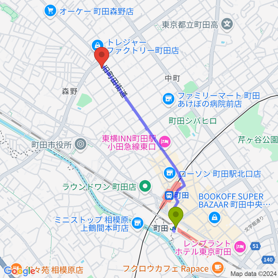 町田SDRの最寄駅町田駅からの徒歩ルート（約20分）地図