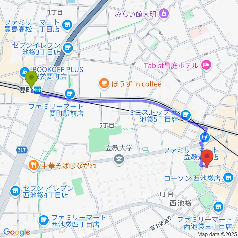 要町駅から池袋インディペンデンスへのルートマップ地図