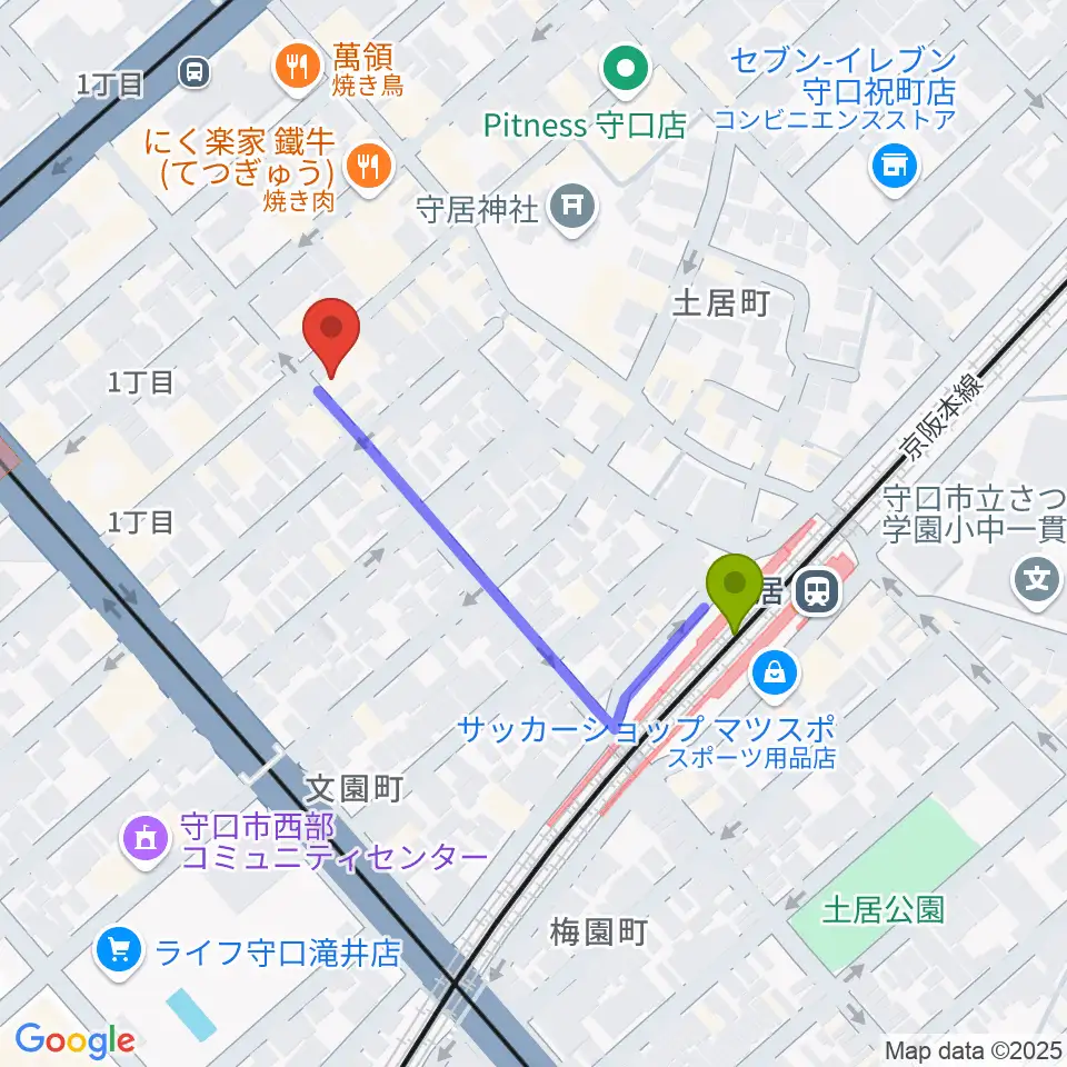 Studio Orqueの最寄駅土居駅からの徒歩ルート（約4分）地図