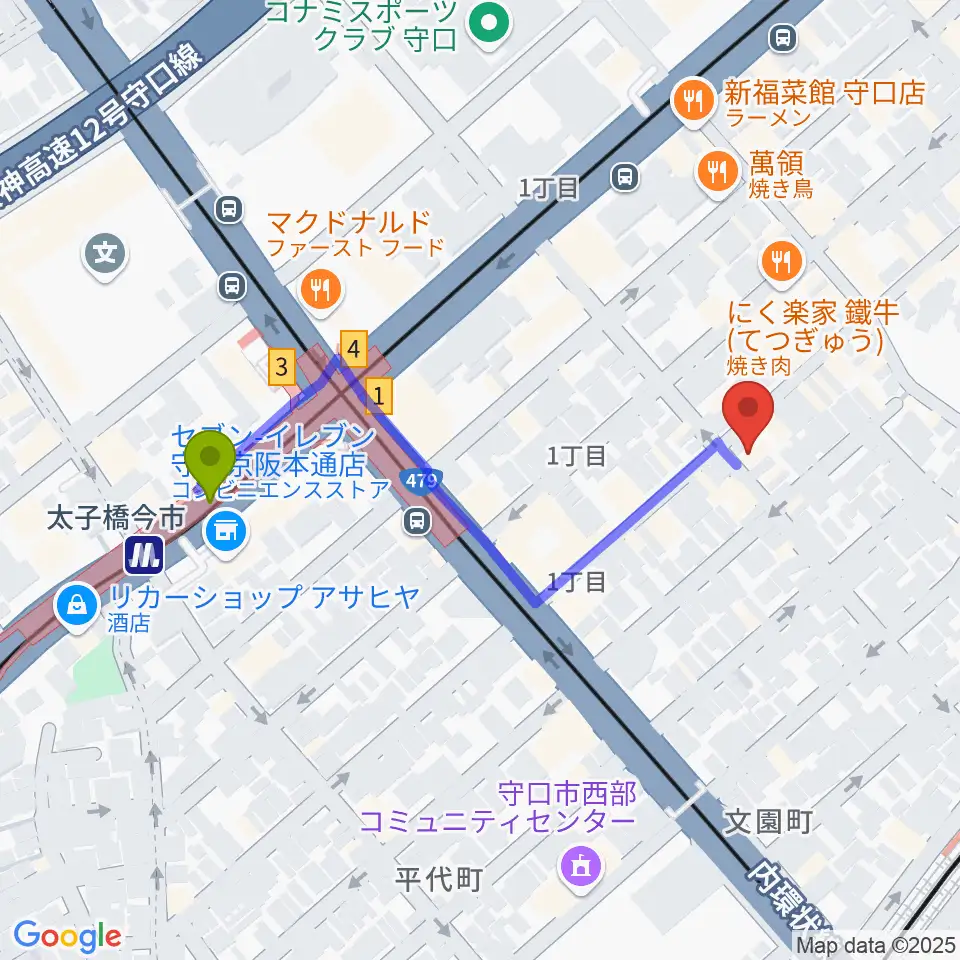 太子橋今市駅からStudio Orqueへのルートマップ地図