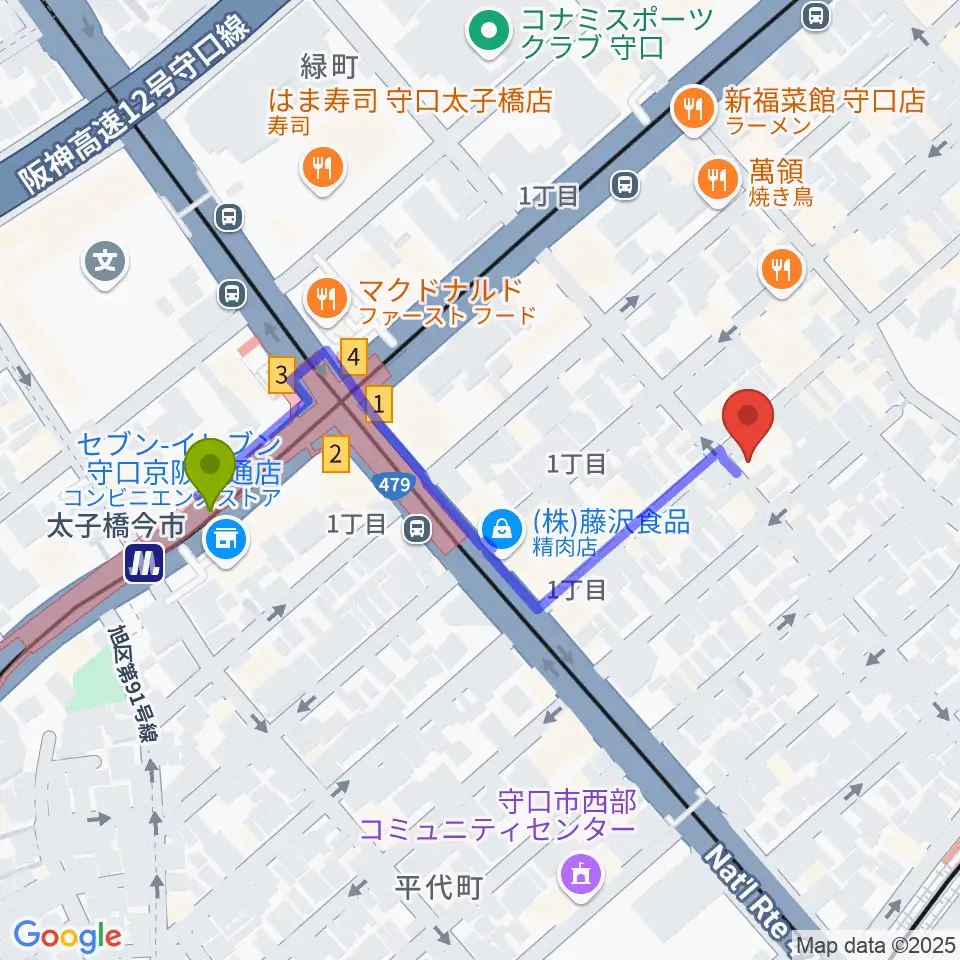 太子橋今市駅からStudio Orqueへのルートマップ地図