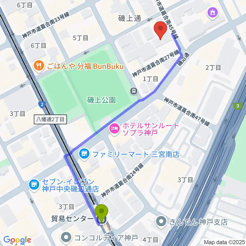 ケイステイションの最寄駅貿易センター駅からの徒歩ルート（約6分）地図