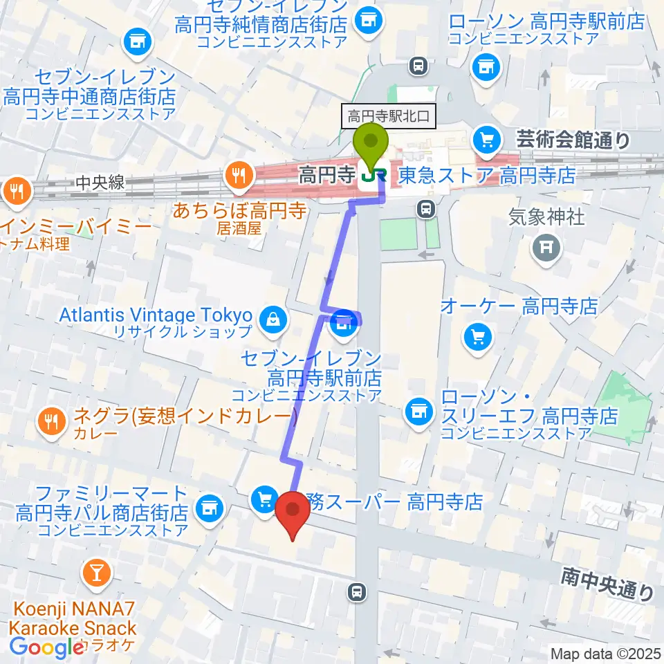 高円寺ALONEの最寄駅高円寺駅からの徒歩ルート（約4分）地図