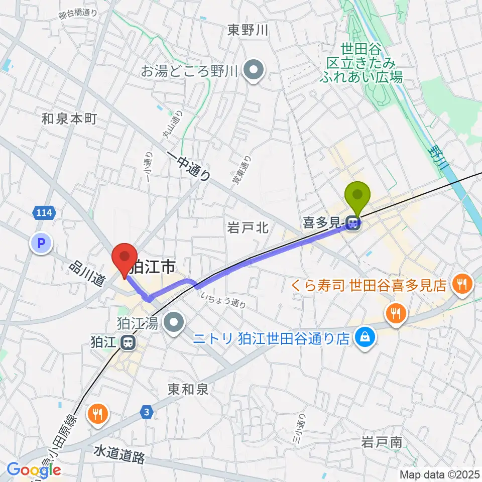 喜多見駅から狛江add9thへのルートマップ地図