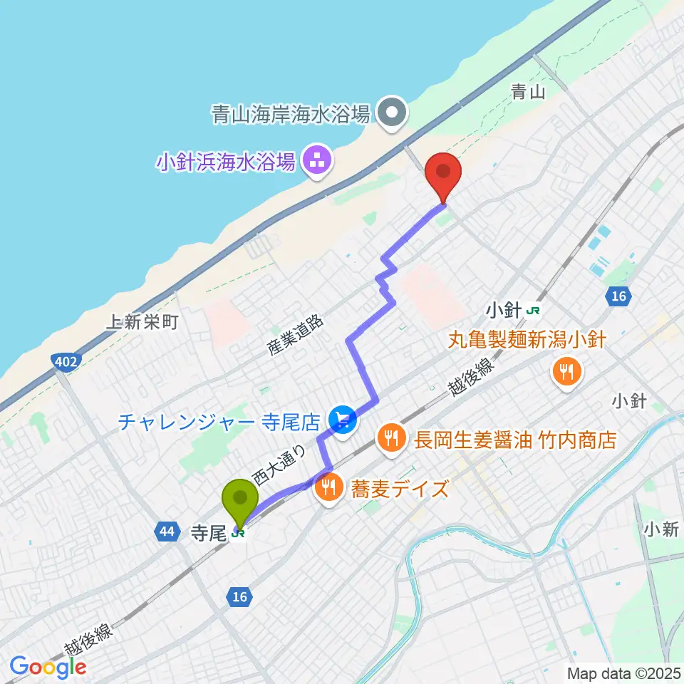 寺尾駅からギターショップイシヤマへのルートマップ地図