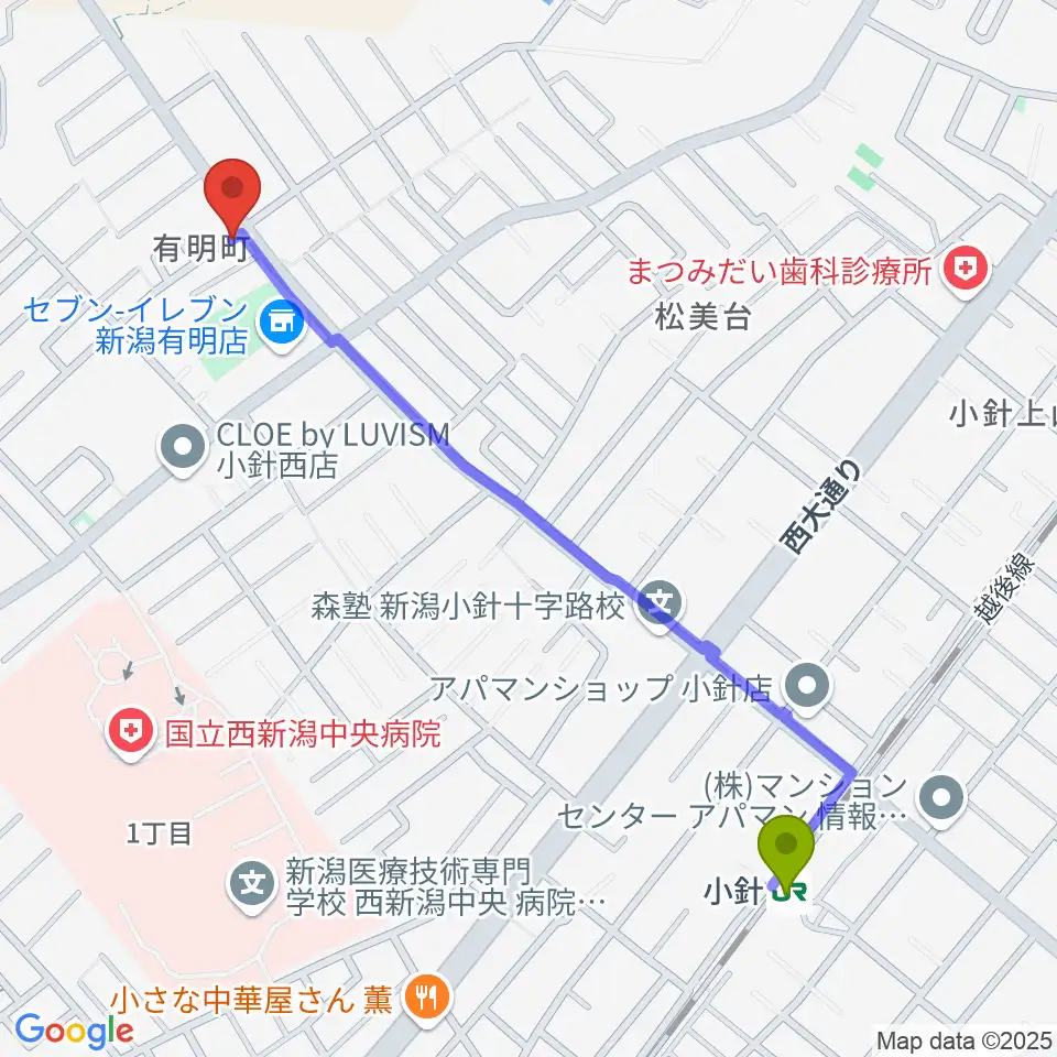 ギターショップイシヤマの最寄駅小針駅からの徒歩ルート（約12分）地図
