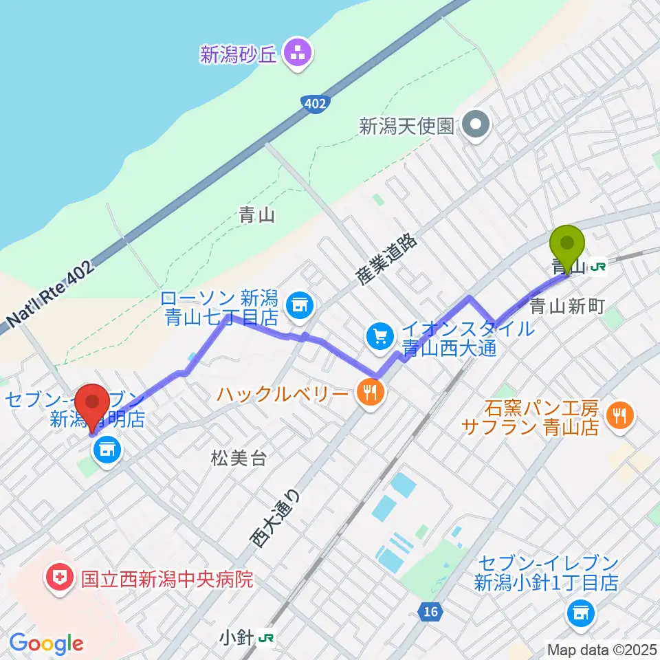 青山駅からギターショップイシヤマへのルートマップ地図