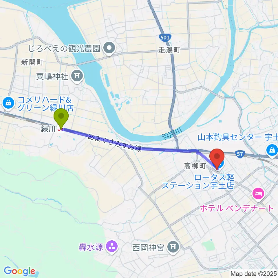 緑川駅からリップレコードボイストレーニング教室へのルートマップ地図