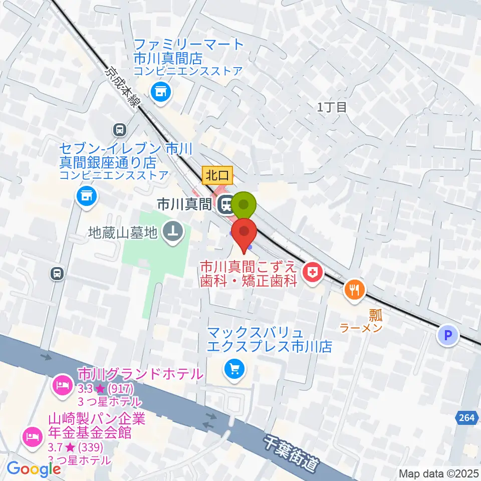 アルマナックハウスの最寄駅市川真間駅からの徒歩ルート（約0分）地図