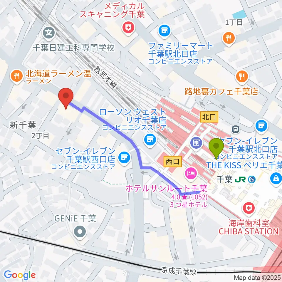 千葉駅から瑞庵2へのルートマップ地図