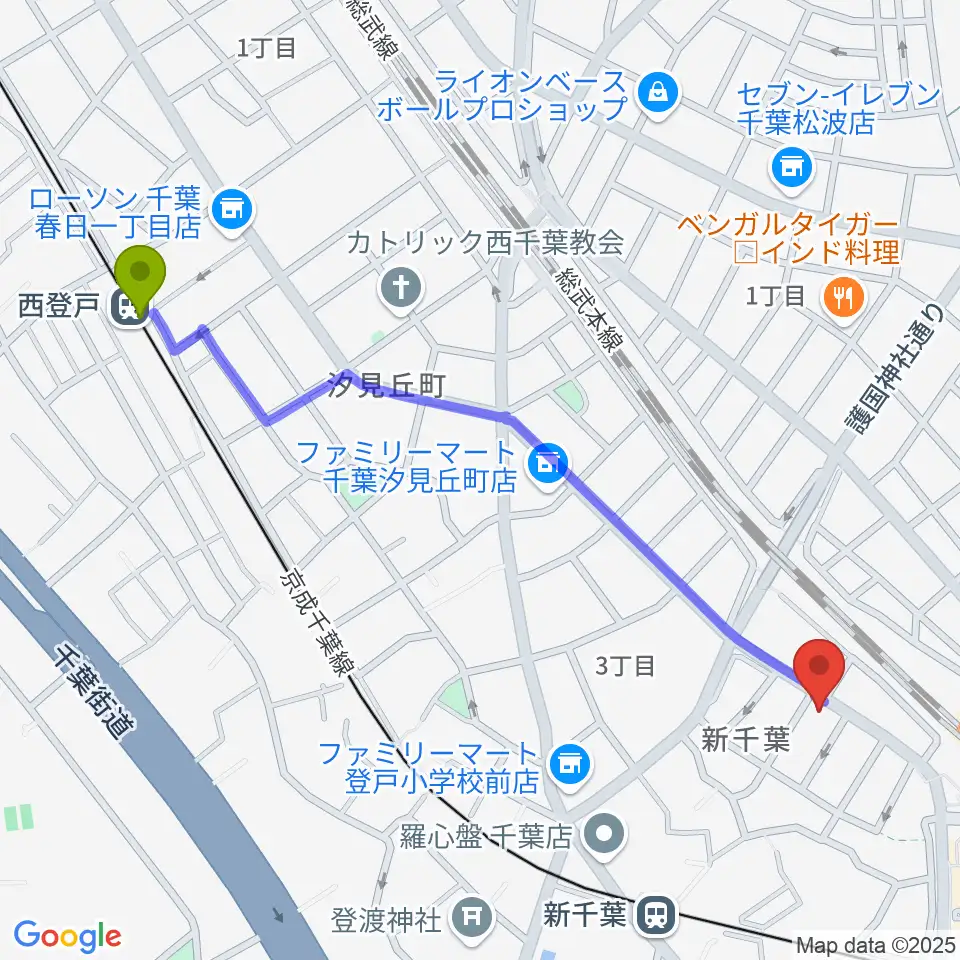 西登戸駅から瑞庵2へのルートマップ地図