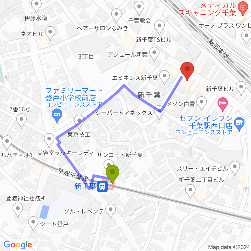 瑞庵2の最寄駅新千葉駅からの徒歩ルート（約4分）地図