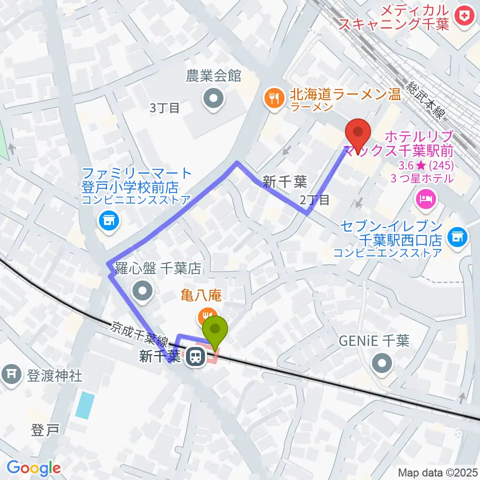 瑞庵2の最寄駅新千葉駅からの徒歩ルート（約4分）地図