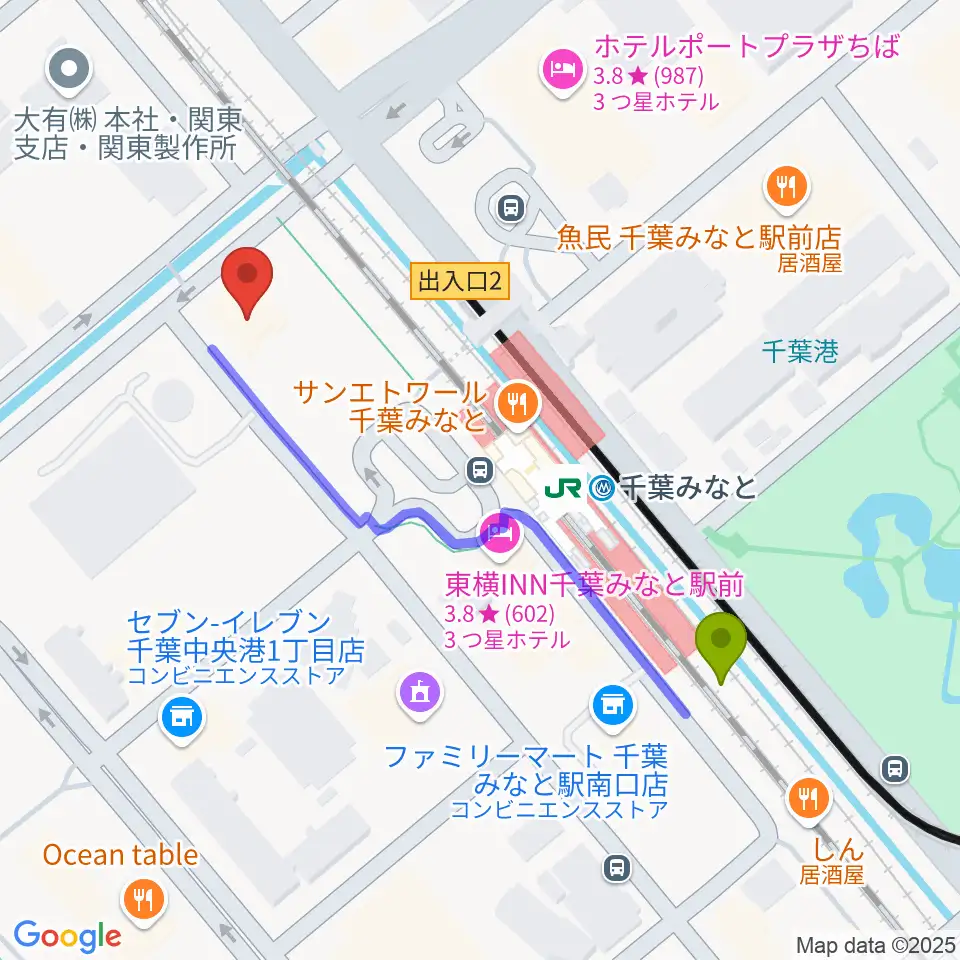 JAZZ&BAR clipperの最寄駅千葉みなと駅からの徒歩ルート（約5分）地図