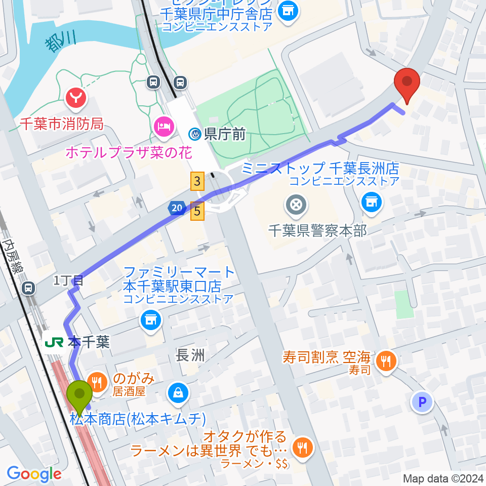 本千葉駅かられすとらん邪夢へのルートマップ地図