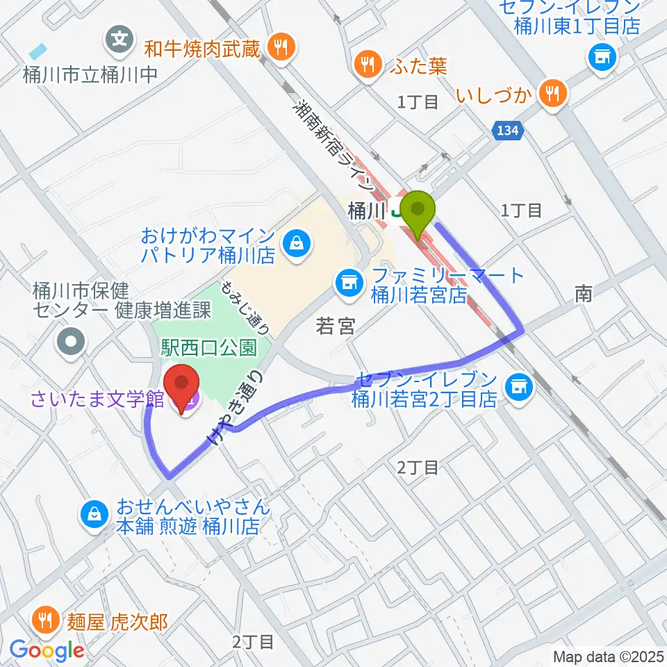 響の森 桶川市民ホールの最寄駅桶川駅からの徒歩ルート（約7分）地図