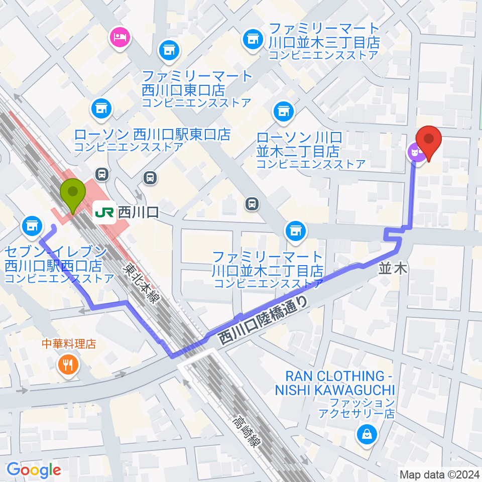 西川口Heartsの最寄駅西川口駅からの徒歩ルート（約6分）地図