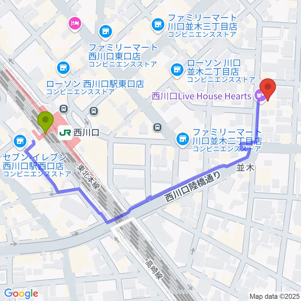 西川口Heartsの最寄駅西川口駅からの徒歩ルート（約6分）地図