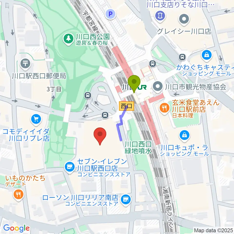 川口総合文化センター・リリアの最寄駅川口駅からの徒歩ルート（約2分）地図