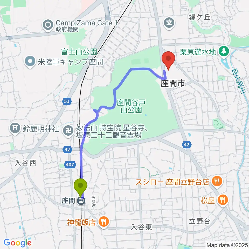 座間駅からハーモニーホール座間へのルートマップ地図