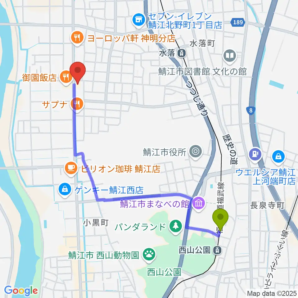 西山公園駅からmoduul モジュールへのルートマップ地図