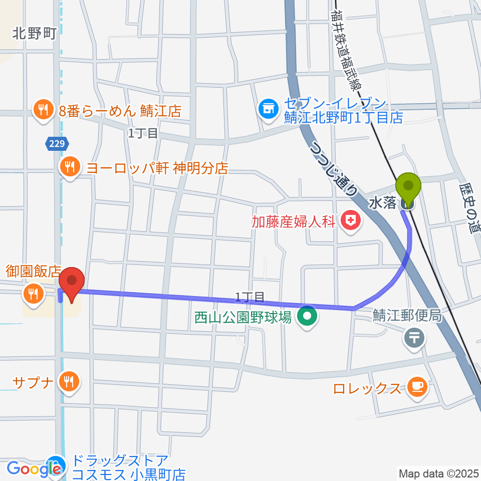 moduul モジュールの最寄駅水落駅からの徒歩ルート（約11分）地図