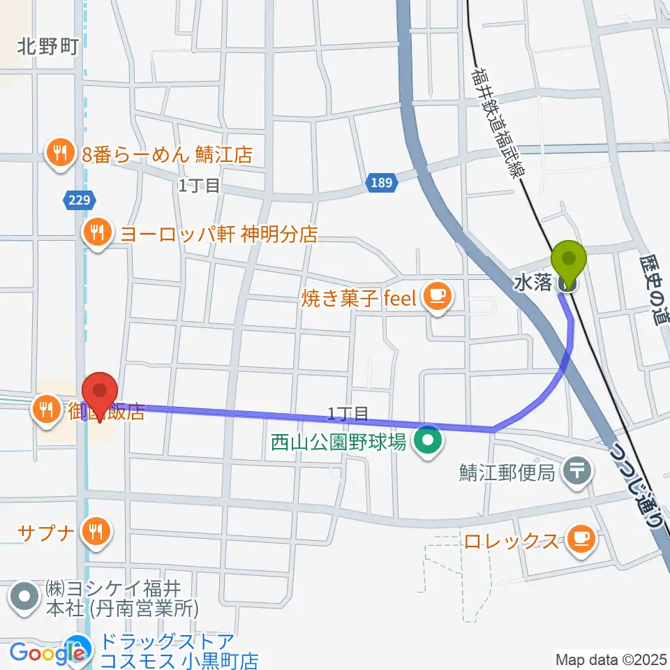 moduul モジュールの最寄駅水落駅からの徒歩ルート（約11分）地図