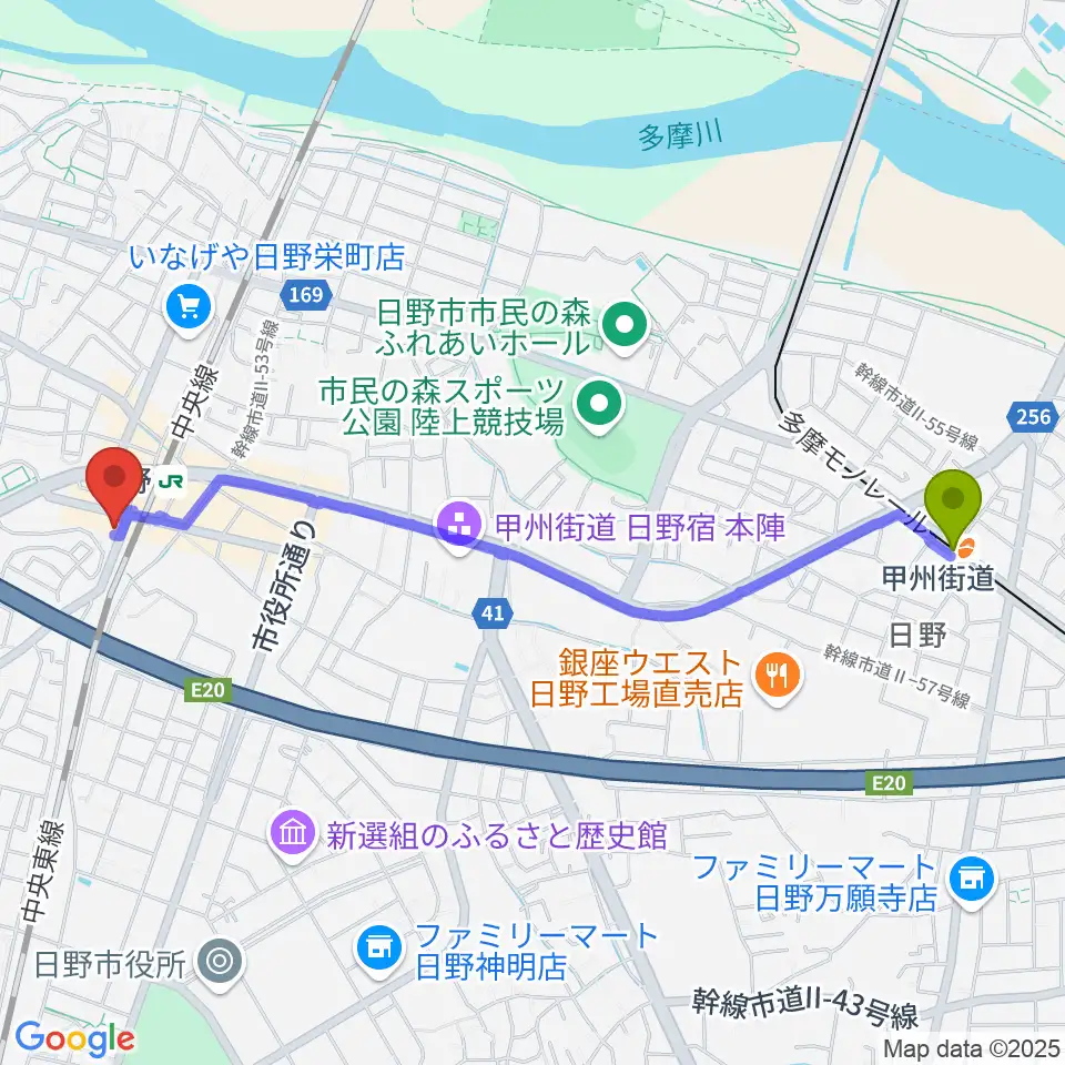 甲州街道駅からSoulKへのルートマップ地図